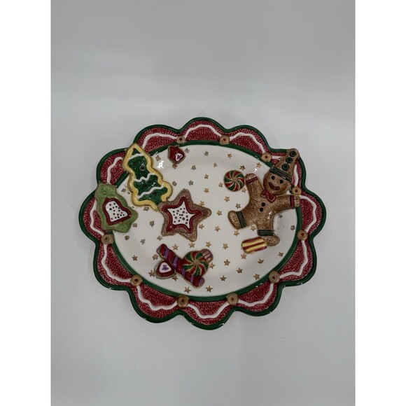 Fitz and Floyd Gingerbread Man House Christmas Holiday 9.5” Serving Dish Tray - Picture 1 of 9